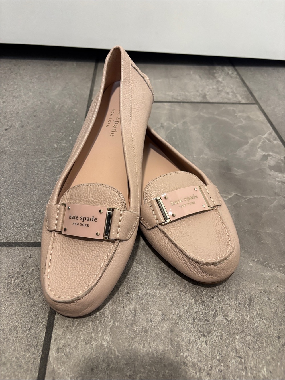 Kate Spade New York Leather Loafers Blush Pink Logo Plaque Flats
